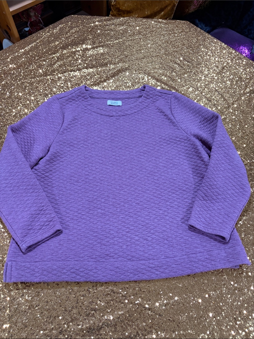 croft & barrow Purple Quilted Crewneck Pullover